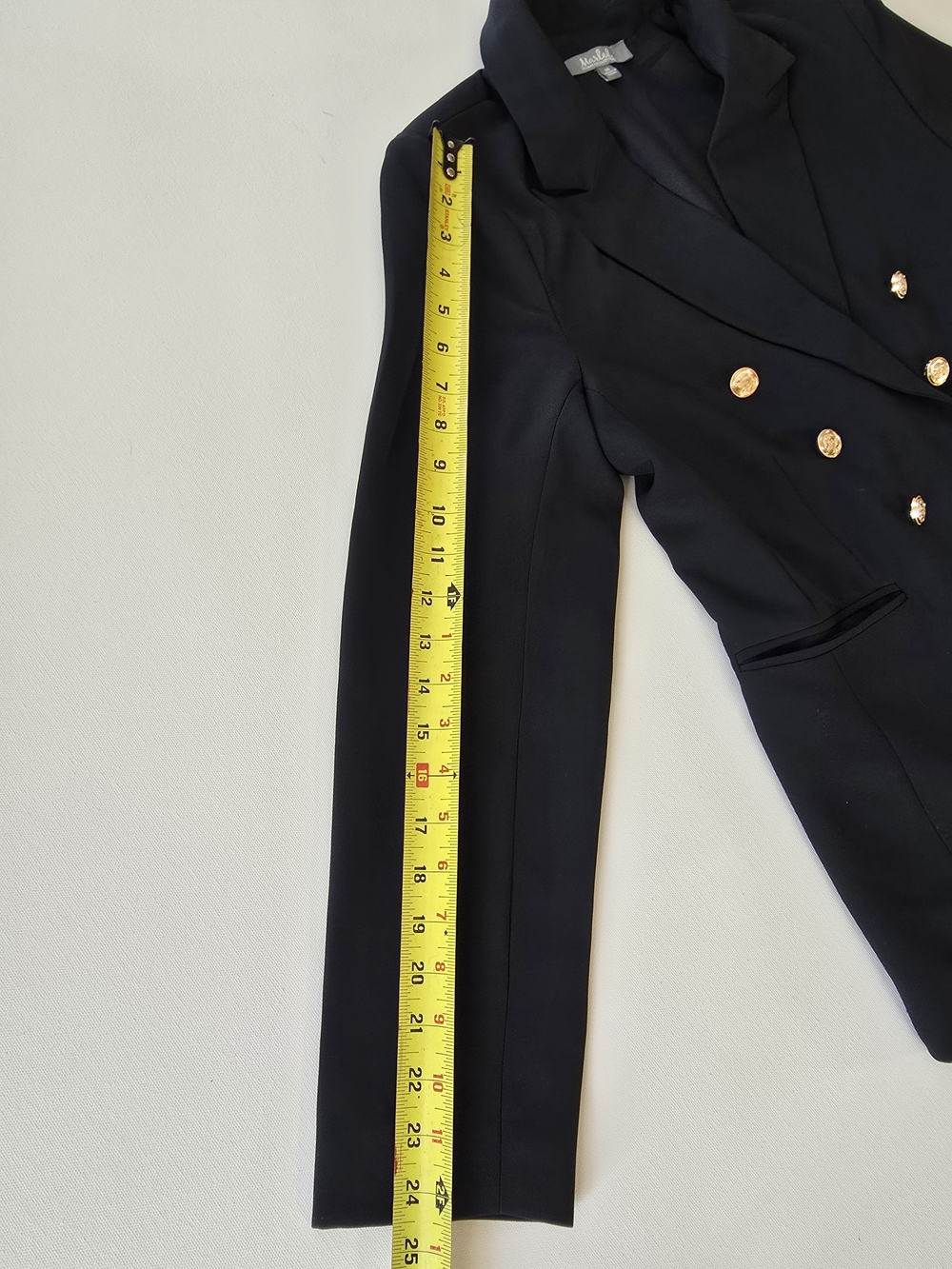 Marled Women's Double-Breasted Black Blazer with Gold Buttons - Sz M - Picture 7 of 7